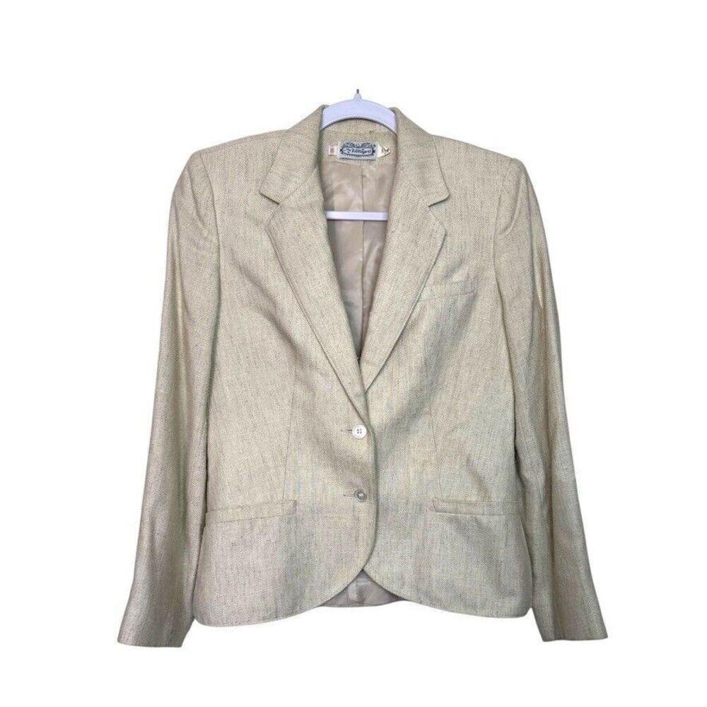 Vintage The Villager Blazer Women 10 Cream Pockets Button Union Made in The USA